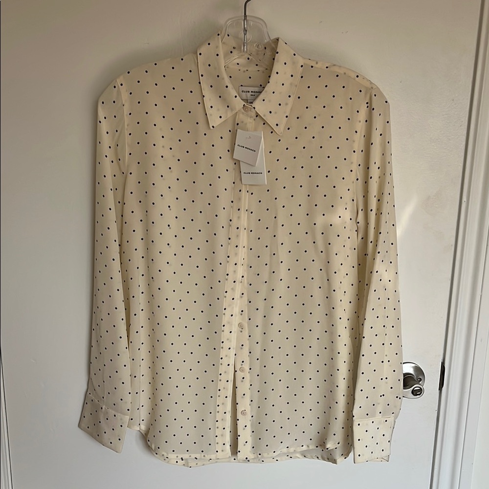 Club Monaco Cream Polka Dot Silk Shirt - Tags on